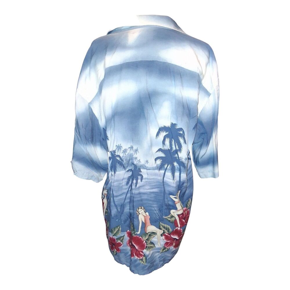 Croft & Barrow Mens Large Hawaiian Shirt Pinup Girl Tropical Floral Palm - Picture 7 of 10